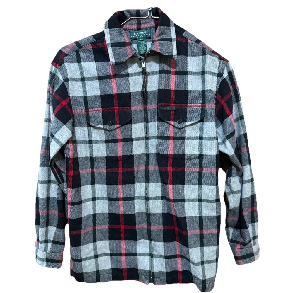 Lauren Ralph Lauren Plaid Flannel Shirt Jacket Shacket Women's Medium Petite EUC